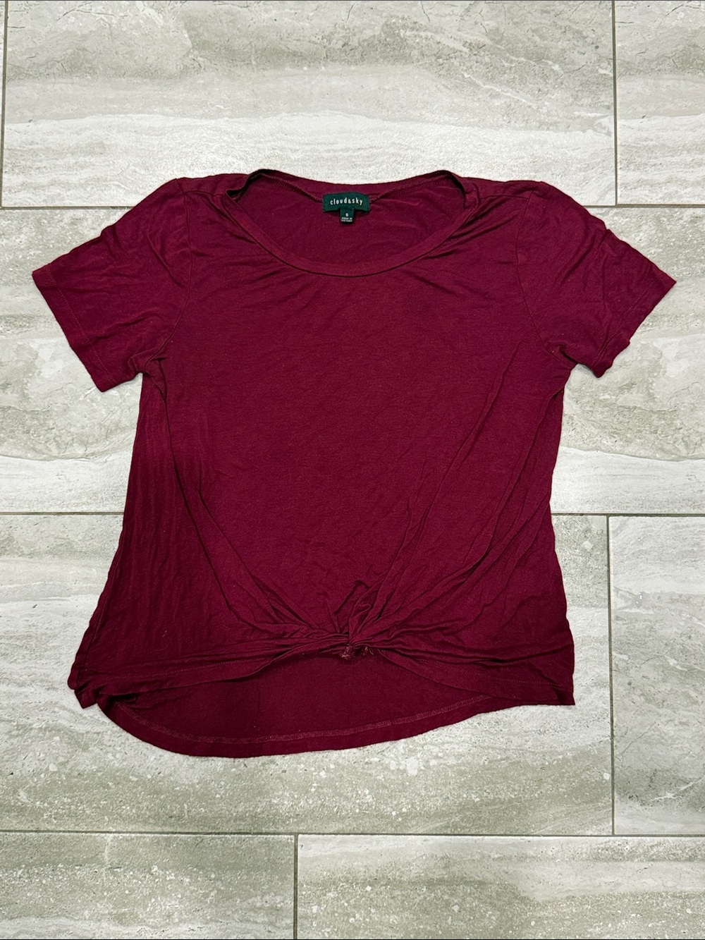 Auden Burgundy Knot-Front Short Sleeve Tee